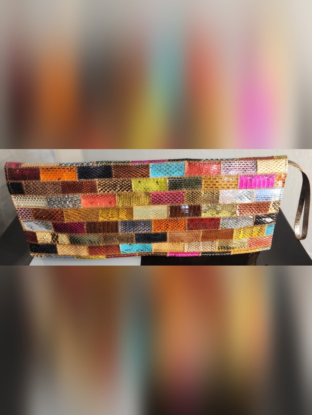 Minority Vintage Multicolored Snakeskin Long Colorful Patchwork Clutch